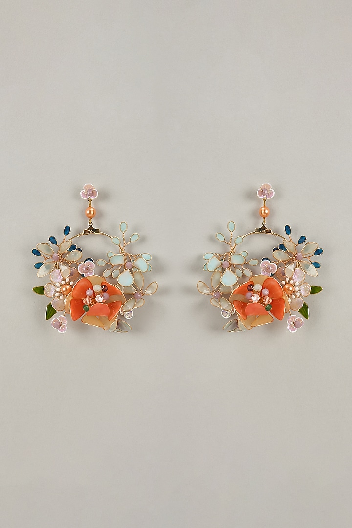 Multi-Colored Handcrafted Enameled Floral Dangler Earrings by THE BEAUTIFUL SECRET at Pernia's Pop Up Shop