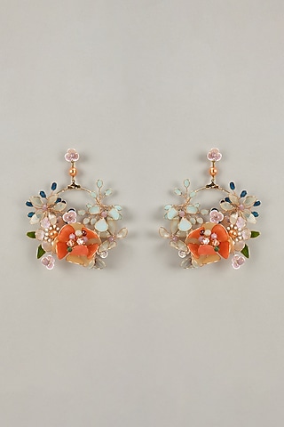 Multi-Colored Handcrafted Enameled Floral Dangler Earrings by THE BEAUTIFUL SECRET