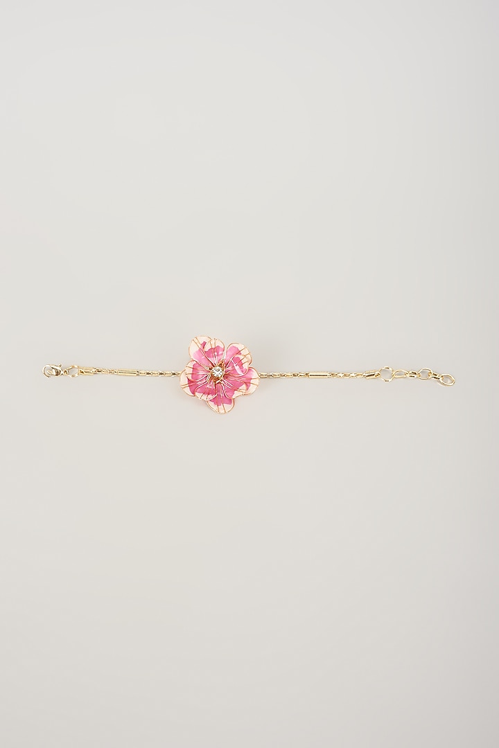 Gold Finish Pink Beaded Floral Bracelet by THE BEAUTIFUL SECRET at Pernia's Pop Up Shop