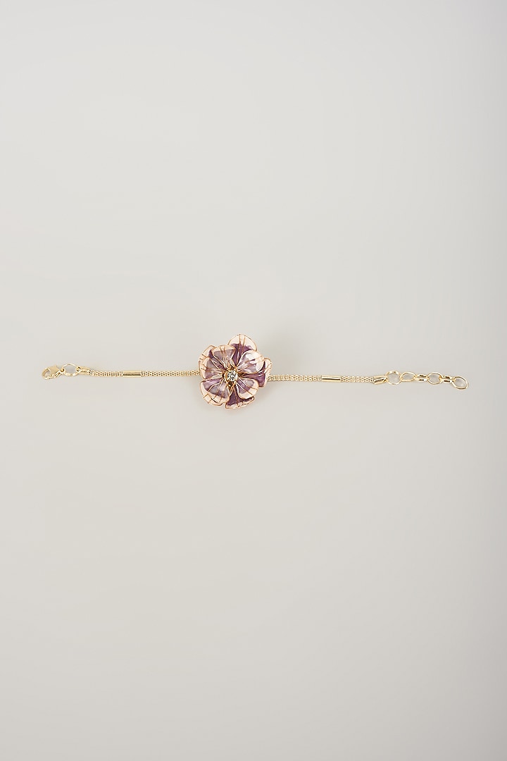 Gold Finish Purple Beaded Floral Bracelet by THE BEAUTIFUL SECRET at Pernia's Pop Up Shop