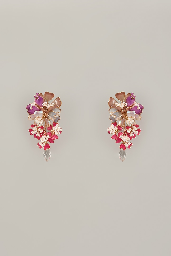 Multi-Colored Handcrafted Enameled Floral Dangler Earrings by THE BEAUTIFUL SECRET at Pernia's Pop Up Shop