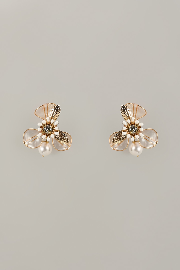 Gold Finish Handcrafted Enameled Floral Stud Earrings by THE BEAUTIFUL SECRET at Pernia's Pop Up Shop