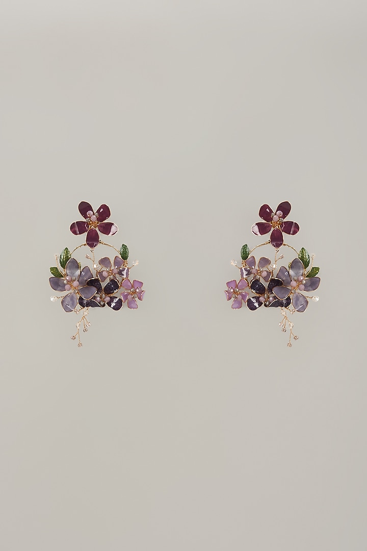 Multi-Colored Handcrafted Enameled Floral Dangler Earrings by THE BEAUTIFUL SECRET at Pernia's Pop Up Shop