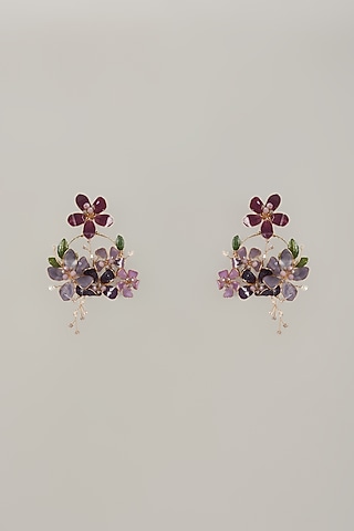 Multi-Colored Handcrafted Enameled Floral Dangler Earrings by THE BEAUTIFUL SECRET