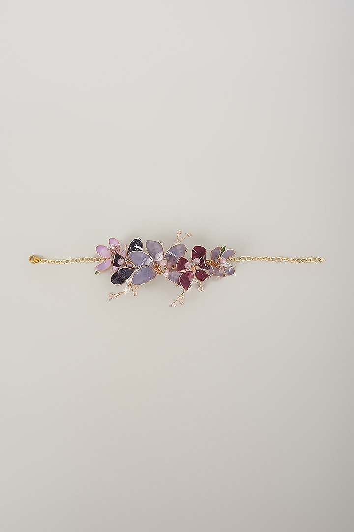 Gold Finish Purple Beaded Floral Bracelet by THE BEAUTIFUL SECRET at Pernia's Pop Up Shop