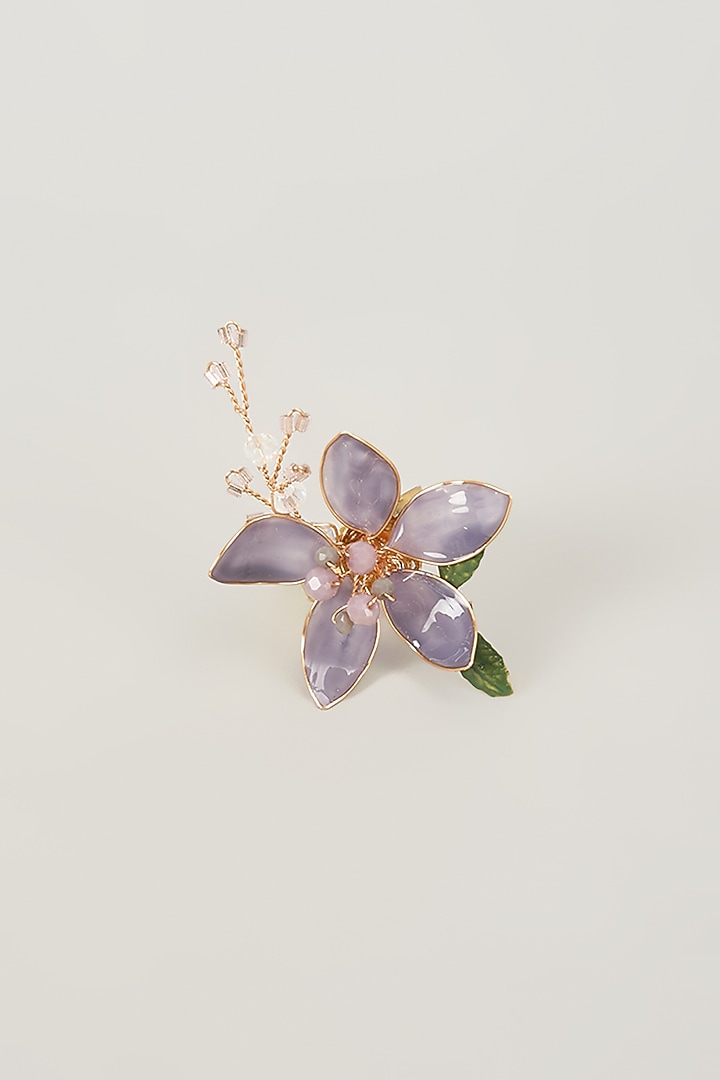 Gold Finish Handcrafted Purple Enameled Floral Ring by THE BEAUTIFUL SECRET at Pernia's Pop Up Shop