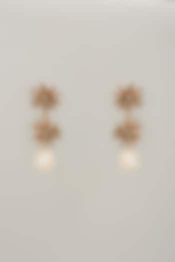 Gold Finish Pearl Pink Enameled Dangler Earrings by THE BEAUTIFUL SECRET at Pernia's Pop Up Shop