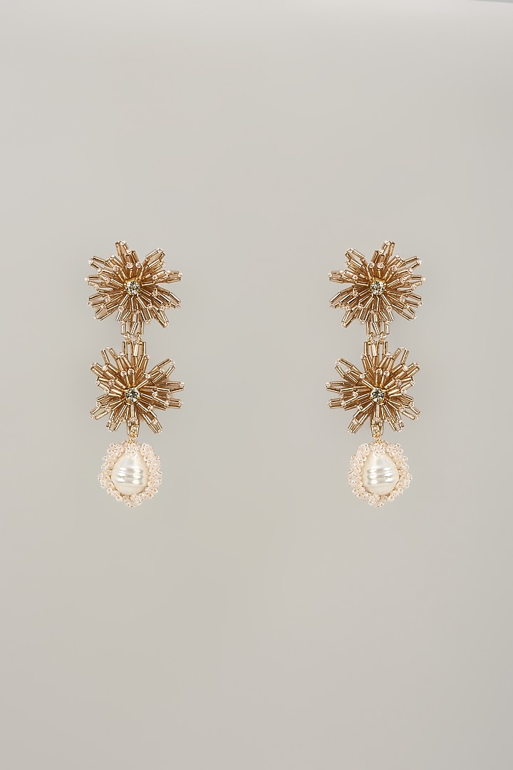 Gold Finish Pearl Pink Enameled Dangler Earrings by THE BEAUTIFUL SECRET at Pernia's Pop Up Shop