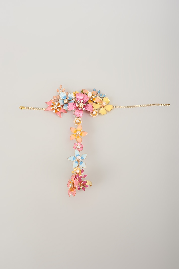 Gold Finish Multi-Colored Enameled Floral Hand Harness by THE BEAUTIFUL SECRET at Pernia's Pop Up Shop