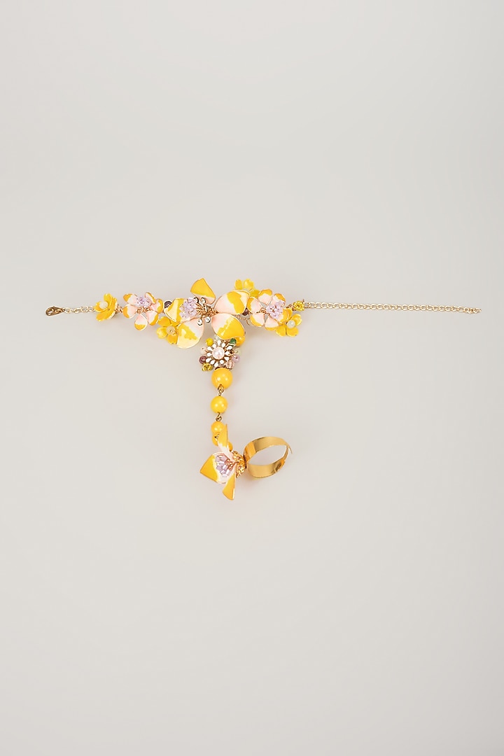 Yellow Enameled Handcrafted Floral Hand Harness by THE BEAUTIFUL SECRET at Pernia's Pop Up Shop
