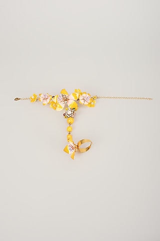 Yellow Enameled Handcrafted Floral Hand Harness by THE BEAUTIFUL SECRET