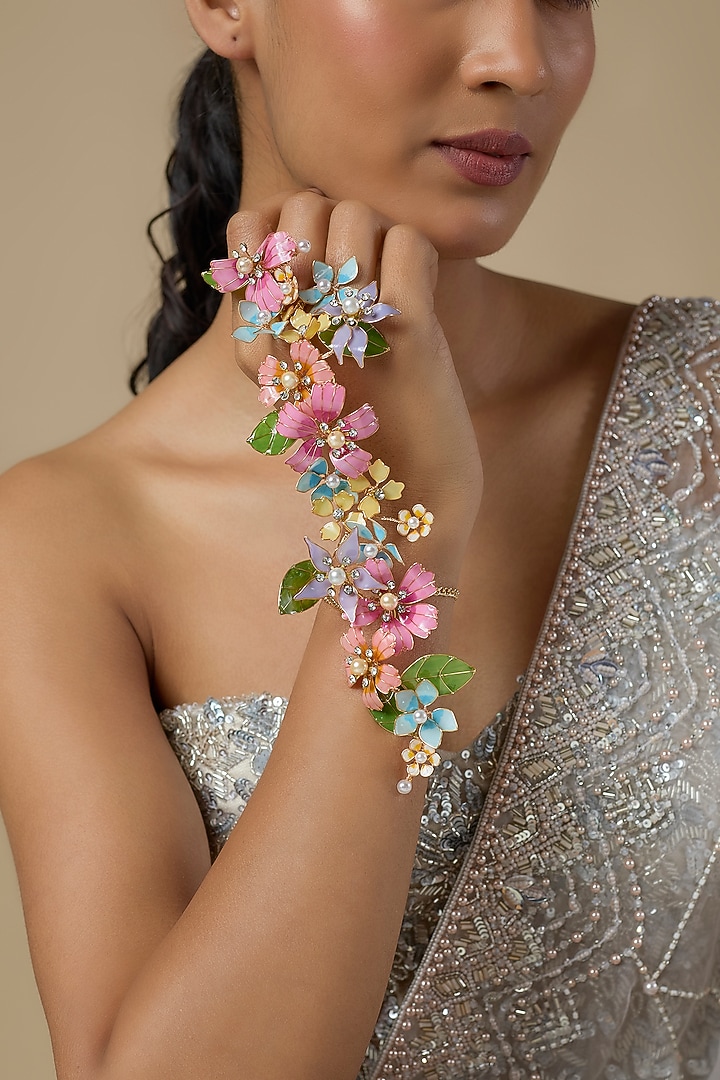 Multi-Colored Enameled Handcrafted Floral Hand Harness by THE BEAUTIFUL SECRET at Pernia's Pop Up Shop