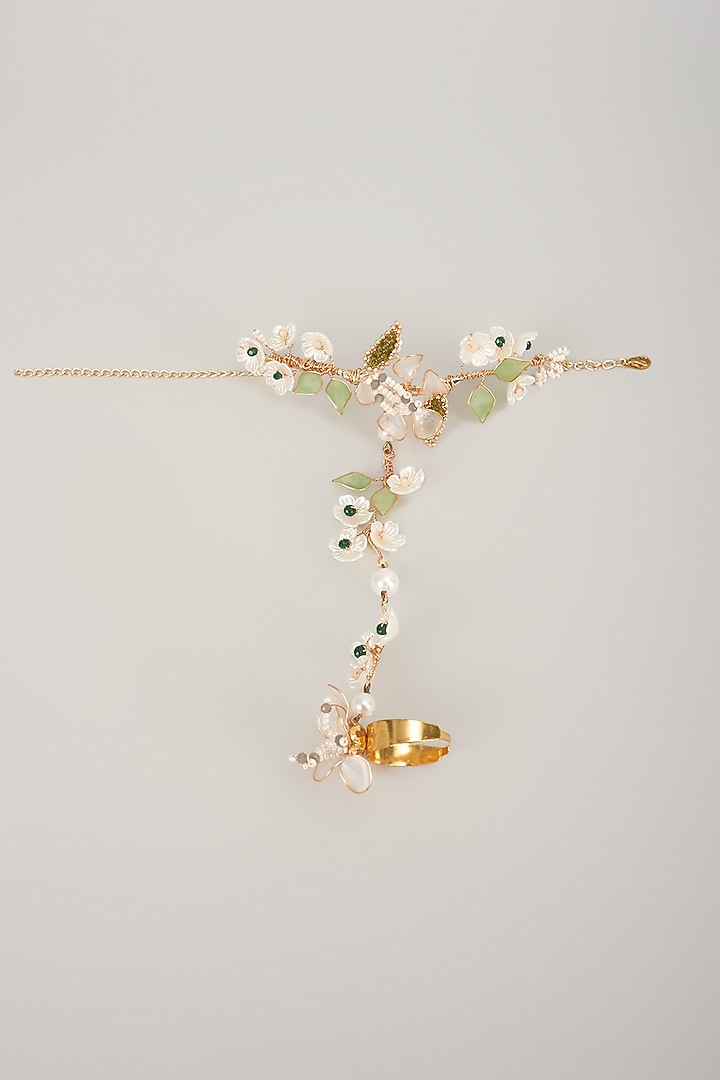 White Enameled Handcrafted Floral Hand Harness by THE BEAUTIFUL SECRET at Pernia's Pop Up Shop
