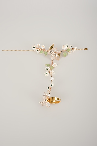 White Enameled Handcrafted Floral Hand Harness by THE BEAUTIFUL SECRET
