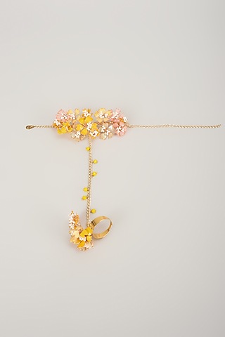 Yellow Enameled Handcrafted Floral Hand Harness by THE BEAUTIFUL SECRET