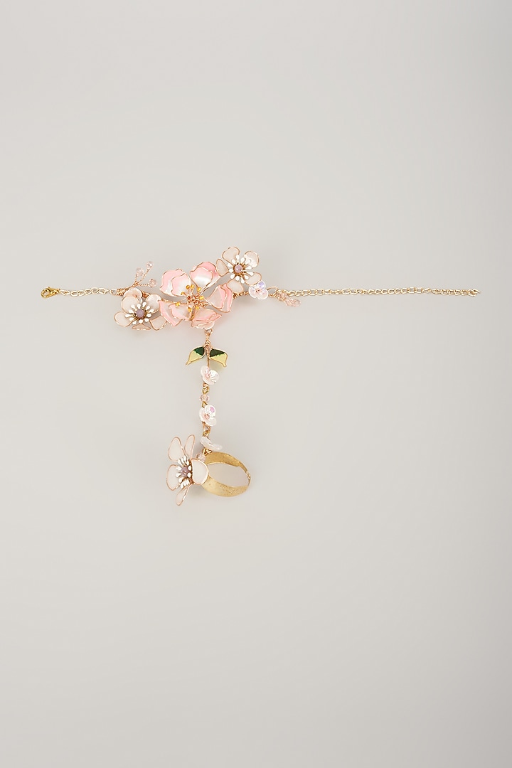 Pink Enameled Handcrafted Floral Hand Harness by THE BEAUTIFUL SECRET at Pernia's Pop Up Shop