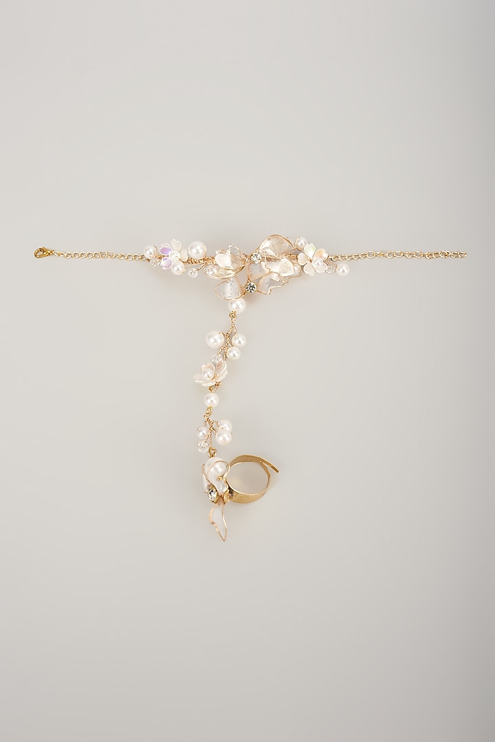 White Enameled Handcrafted Floral Hand Harness by THE BEAUTIFUL SECRET at Pernia's Pop Up Shop