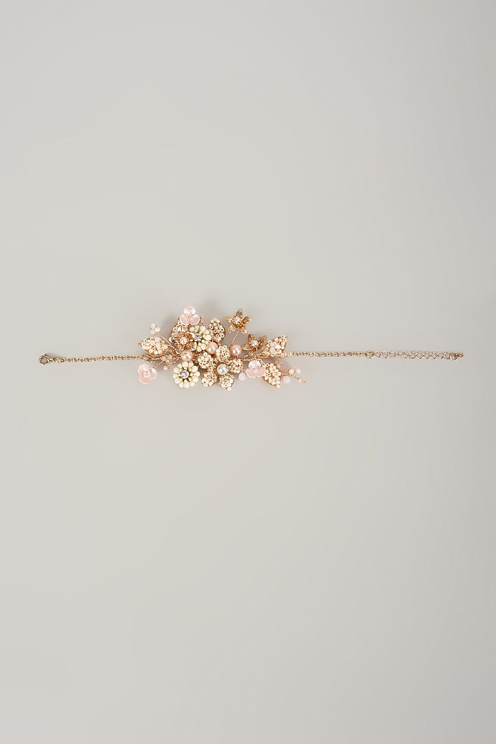 Gold Finish White Enameled Floral Bracelet by THE BEAUTIFUL SECRET at Pernia's Pop Up Shop