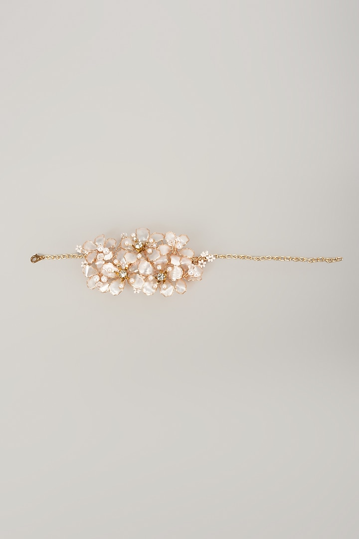 Gold Finish White Enameled Floral Bracelet by THE BEAUTIFUL SECRET at Pernia's Pop Up Shop