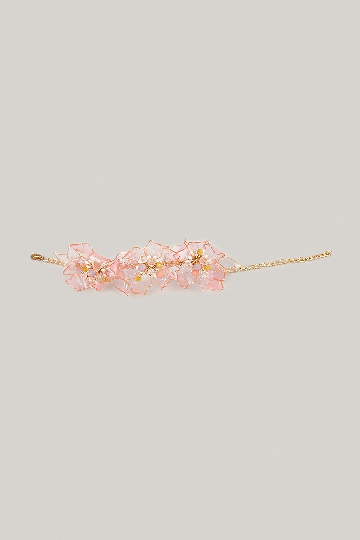 Gold Finish Pink Enameled Floral Bracelet by THE BEAUTIFUL SECRET at Pernia's Pop Up Shop