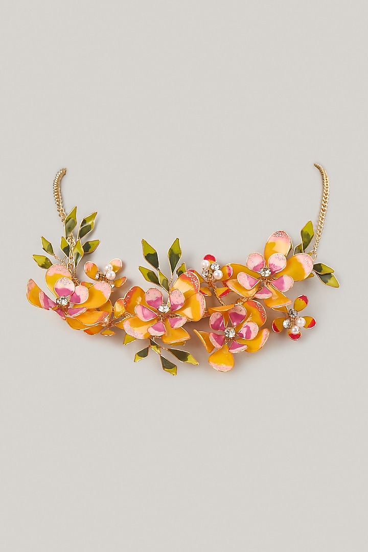 Yellow Enameled Floral Necklace by THE BEAUTIFUL SECRET at Pernia's Pop Up Shop