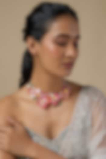 Pink Enameled Floral Necklace by THE BEAUTIFUL SECRET at Pernia's Pop Up Shop