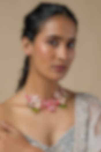 Pink Enameled Floral Necklace by THE BEAUTIFUL SECRET at Pernia's Pop Up Shop