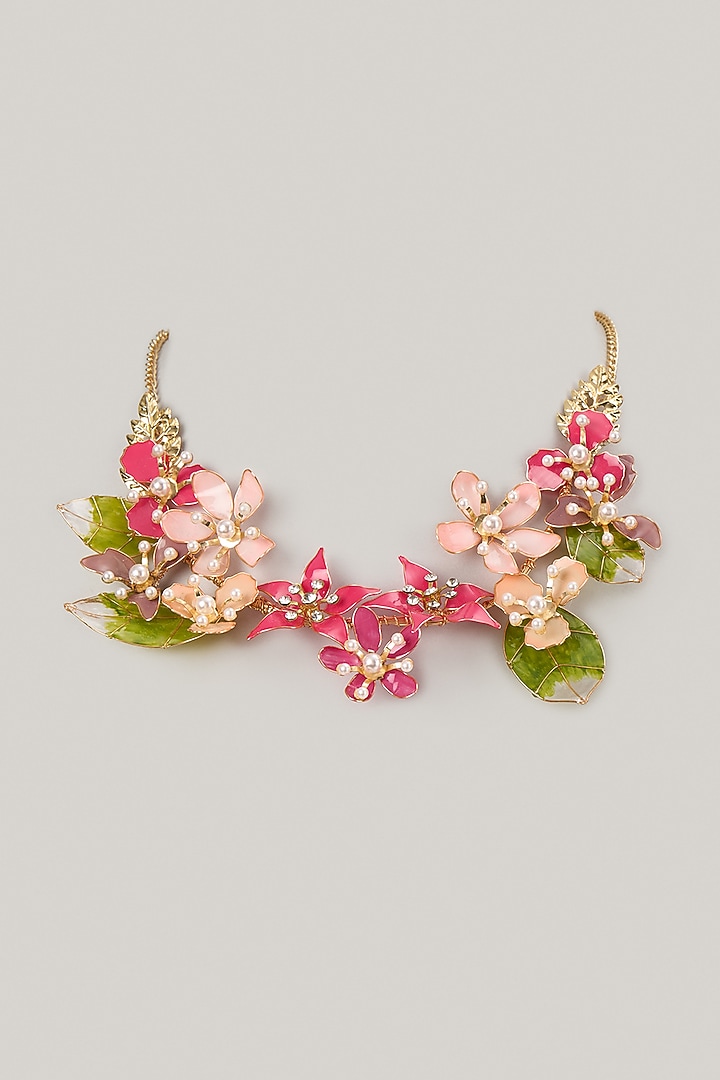Pink Enameled Floral Necklace by THE BEAUTIFUL SECRET at Pernia's Pop Up Shop