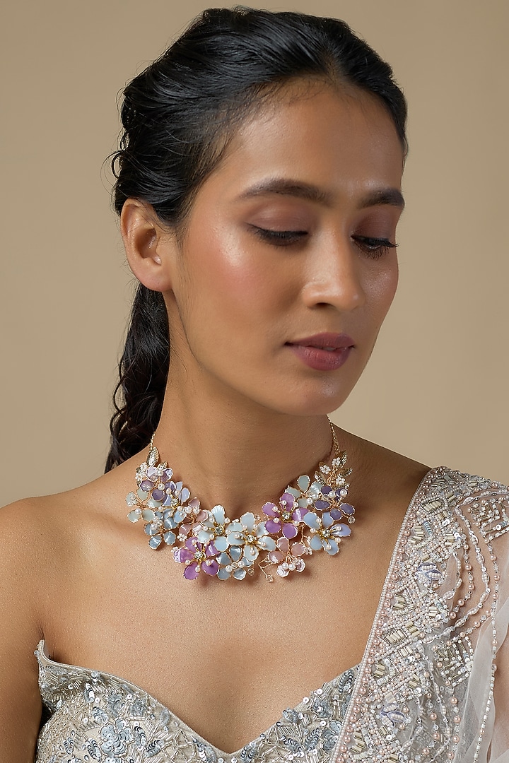 Purple Enameled Floral Necklace by THE BEAUTIFUL SECRET at Pernia's Pop Up Shop