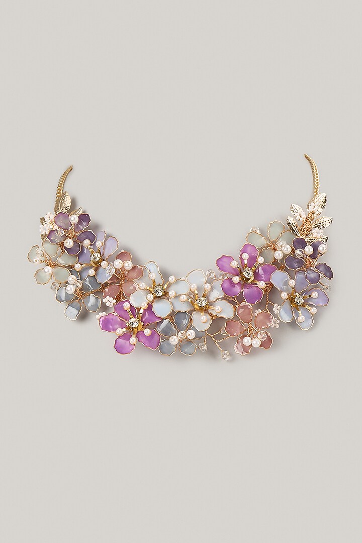 Purple Enameled Floral Necklace by THE BEAUTIFUL SECRET at Pernia's Pop Up Shop