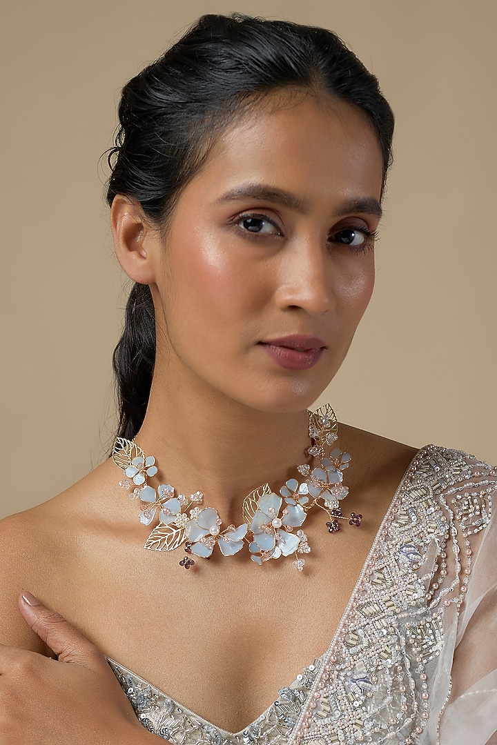 Purple Enameled Floral Necklace by THE BEAUTIFUL SECRET at Pernia's Pop Up Shop