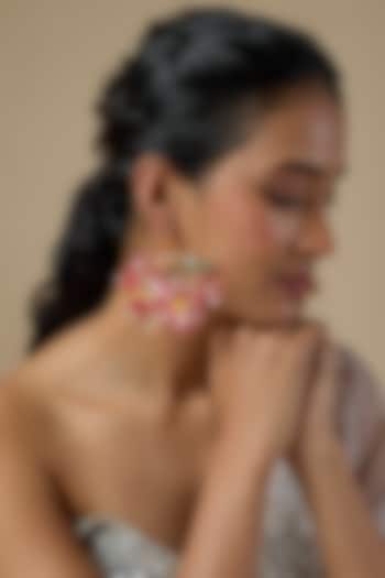 Pink Enameled Handcrafted Floral Dangler Earrings by THE BEAUTIFUL SECRET at Pernia's Pop Up Shop
