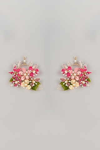 Pink Enameled Handcrafted Floral Dangler Earrings by THE BEAUTIFUL SECRET