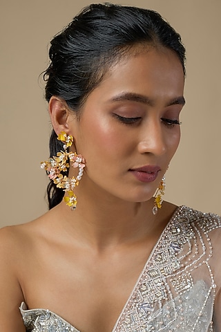 Yellow Enameled Handcrafted Floral Dangler Earrings by THE BEAUTIFUL SECRET