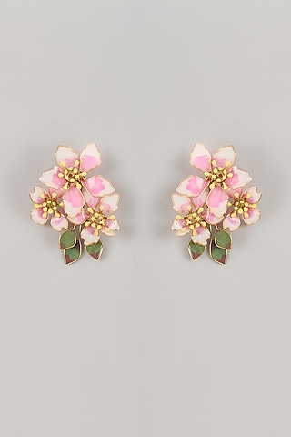 Pink Enameled Handcrafted Floral Dangler Earrings by THE BEAUTIFUL SECRET