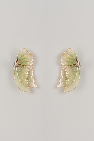 Green Enameled Handcrafted Floral Dangler Earrings by THE BEAUTIFUL SECRET