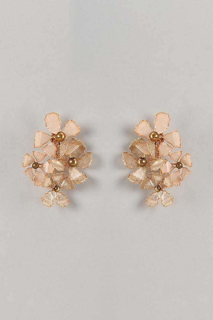 Gold Enameled Handcrafted Floral Dangler Earrings by THE BEAUTIFUL SECRET at Pernia's Pop Up Shop