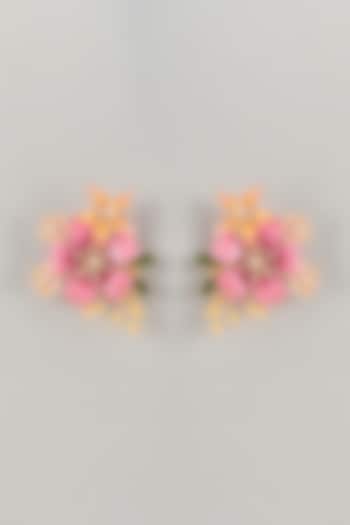 Pink Enameled Handcrafted Floral Dangler Earrings by THE BEAUTIFUL SECRET at Pernia's Pop Up Shop