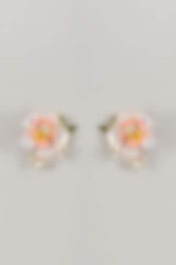 White Enameled Handcrafted Floral Dangler Earrings by THE BEAUTIFUL SECRET at Pernia's Pop Up Shop