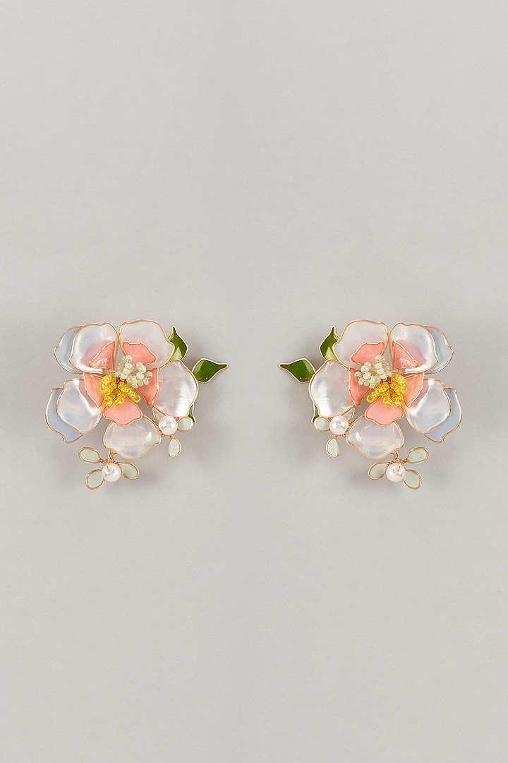 White Enameled Handcrafted Floral Dangler Earrings by THE BEAUTIFUL SECRET at Pernia's Pop Up Shop
