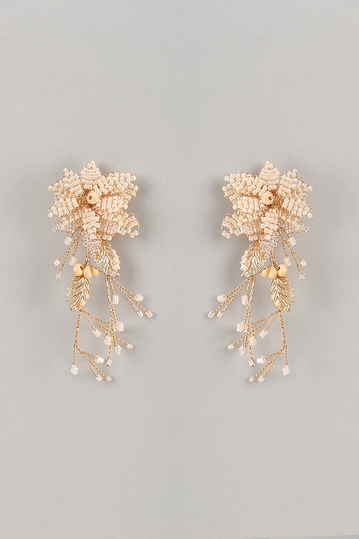White Enameled Handcrafted Floral Dangler Earrings by THE BEAUTIFUL SECRET at Pernia's Pop Up Shop