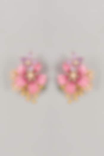 Pink Enameled Handcrafted Floral Dangler Earrings by THE BEAUTIFUL SECRET at Pernia's Pop Up Shop