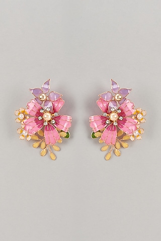 Pink Enameled Handcrafted Floral Dangler Earrings by THE BEAUTIFUL SECRET