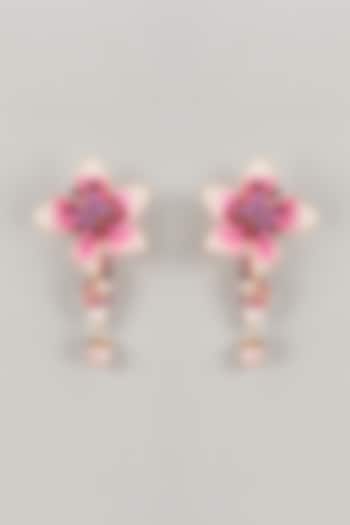 Pink Enameled Handcrafted Floral Dangler Earrings by THE BEAUTIFUL SECRET at Pernia's Pop Up Shop