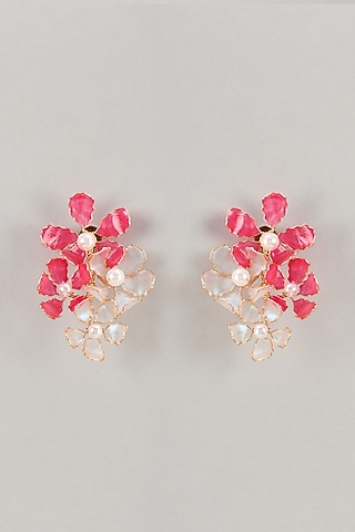 Pink Enameled Handcrafted Floral Dangler Earrings by THE BEAUTIFUL SECRET