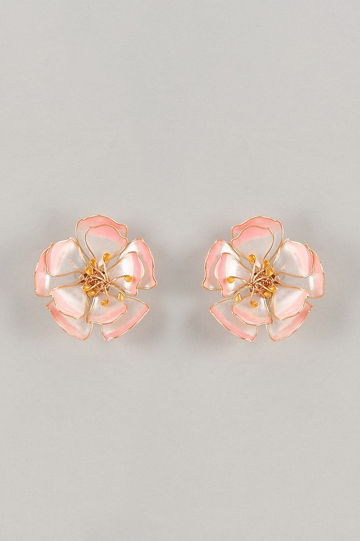 Pink Enameled Handcrafted Floral Dangler Earrings by THE BEAUTIFUL SECRET at Pernia's Pop Up Shop
