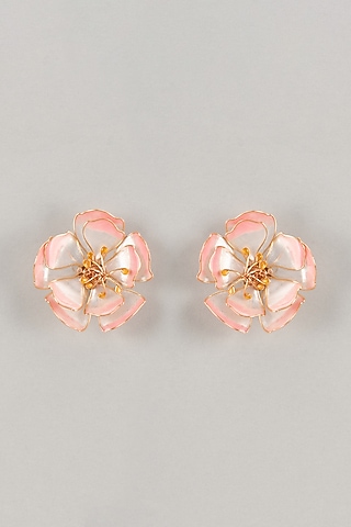 Pink Enameled Handcrafted Floral Dangler Earrings by THE BEAUTIFUL SECRET
