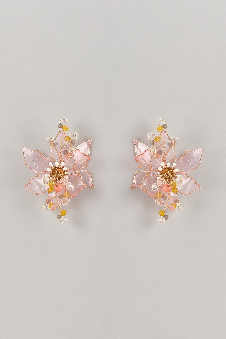 Pink Enameled Handcrafted Floral Dangler Earrings by THE BEAUTIFUL SECRET at Pernia's Pop Up Shop
