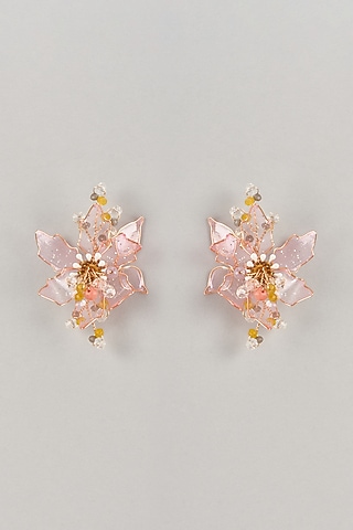 Pink Enameled Handcrafted Floral Dangler Earrings by THE BEAUTIFUL SECRET