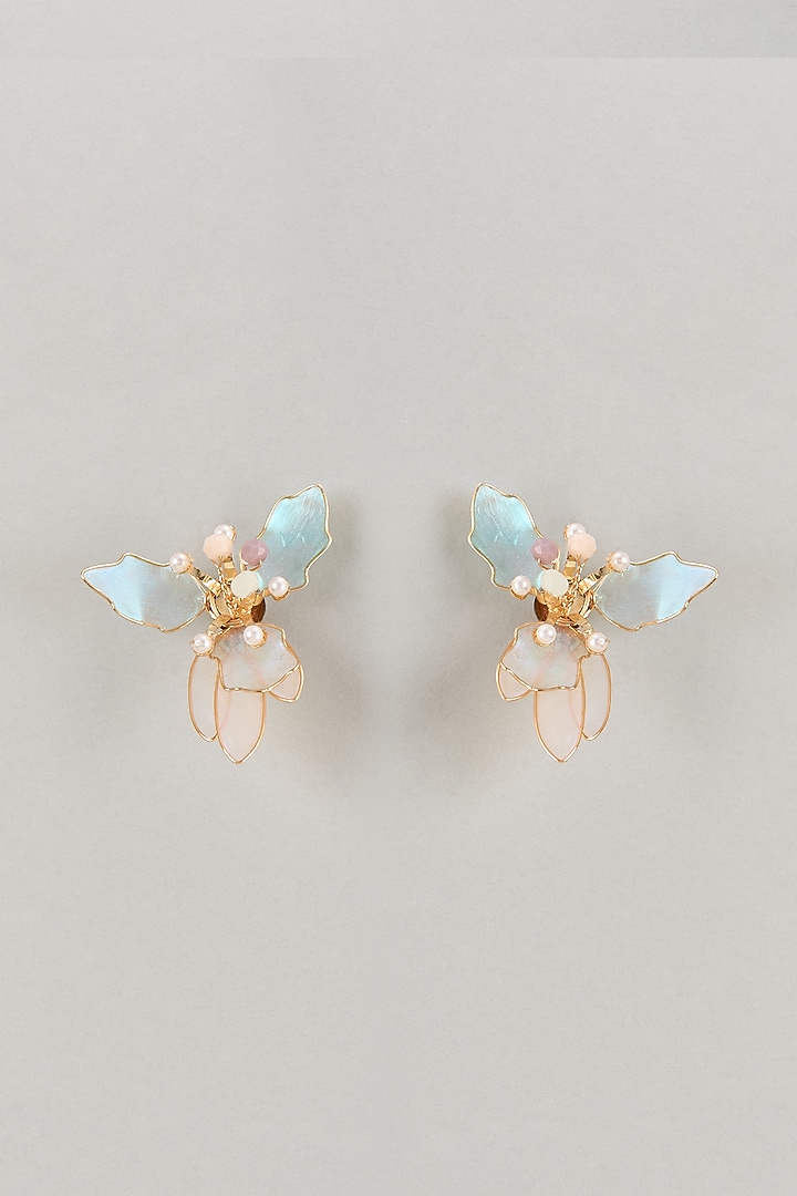 Blue Enameled Handcrafted Floral Dangler Earrings by THE BEAUTIFUL SECRET at Pernia's Pop Up Shop